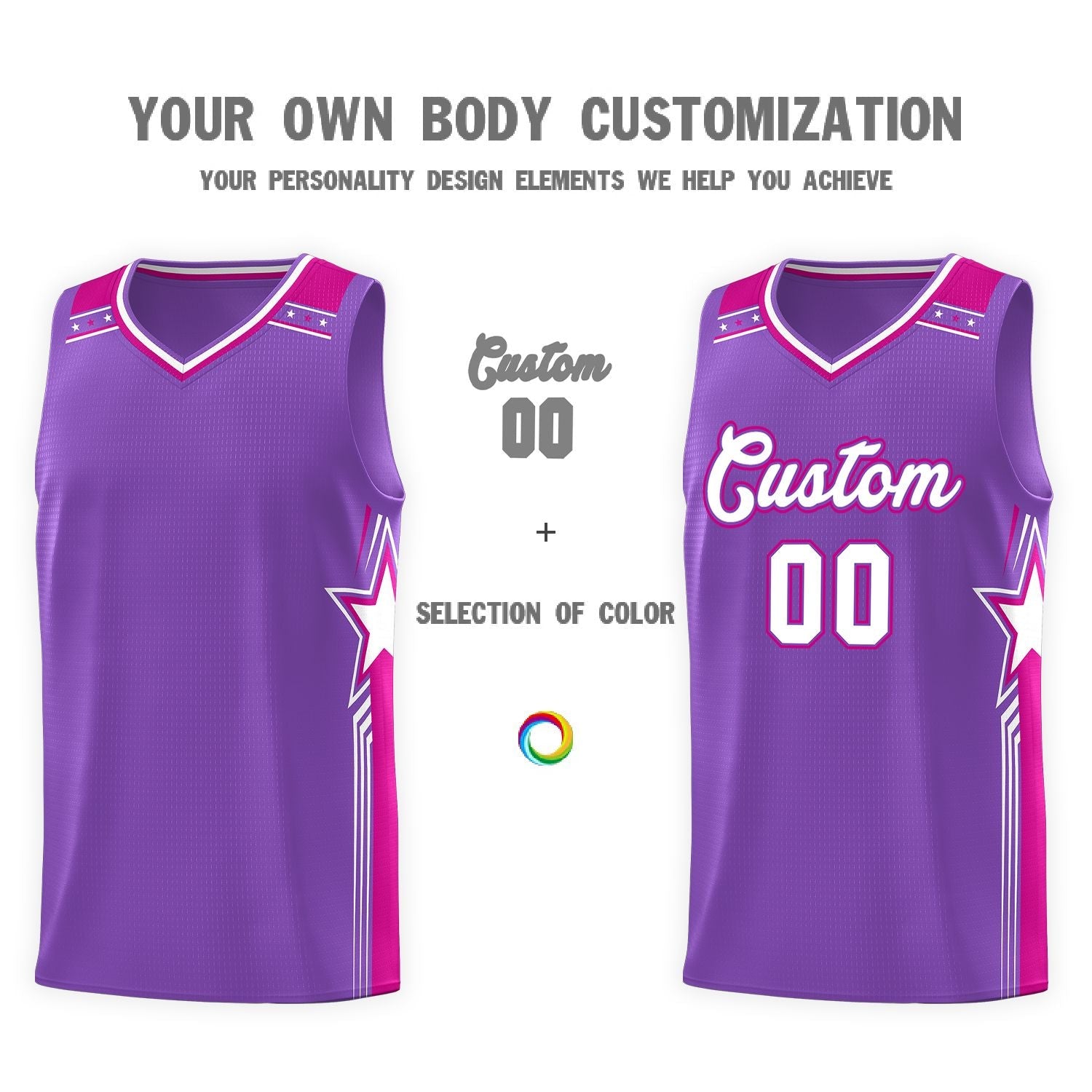 Custom Purple White Star Graffiti Pattern Sports Uniform Basketball Jersey