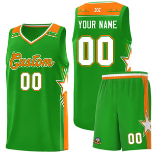 Custom Green Orange Star Graffiti Pattern Sports Uniform Basketball Jersey