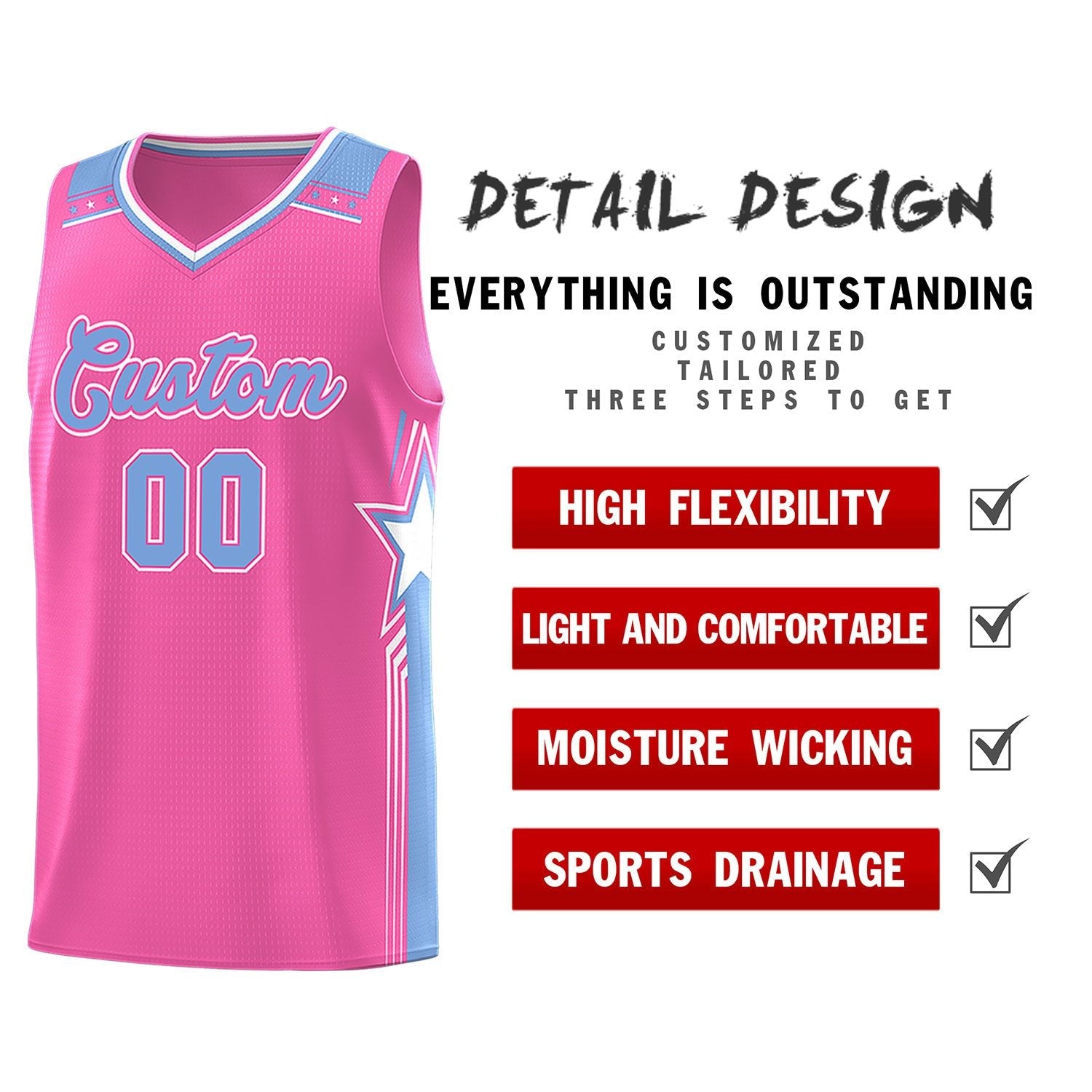 Custom Pink Light Blue Star Graffiti Pattern Sports Uniform Basketball Jersey