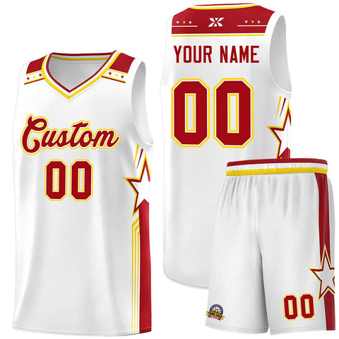 Custom White Red Star Graffiti Pattern Sports Uniform Basketball Jersey