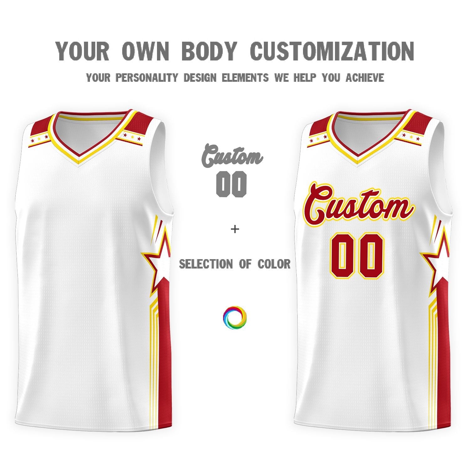 Custom White Red Star Graffiti Pattern Sports Uniform Basketball Jersey