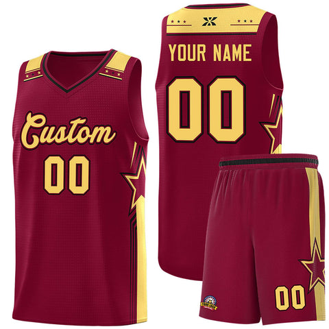 Custom Crimson Khaki Star Graffiti Pattern Sports Uniform Basketball Jersey