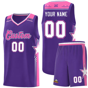 Custom Purple Pink Star Graffiti Pattern Sports Uniform Basketball Jersey