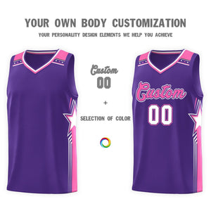 Custom Purple Pink Star Graffiti Pattern Sports Uniform Basketball Jersey