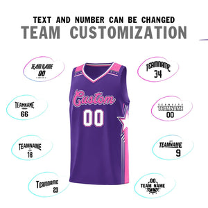 Custom Purple Pink Star Graffiti Pattern Sports Uniform Basketball Jersey