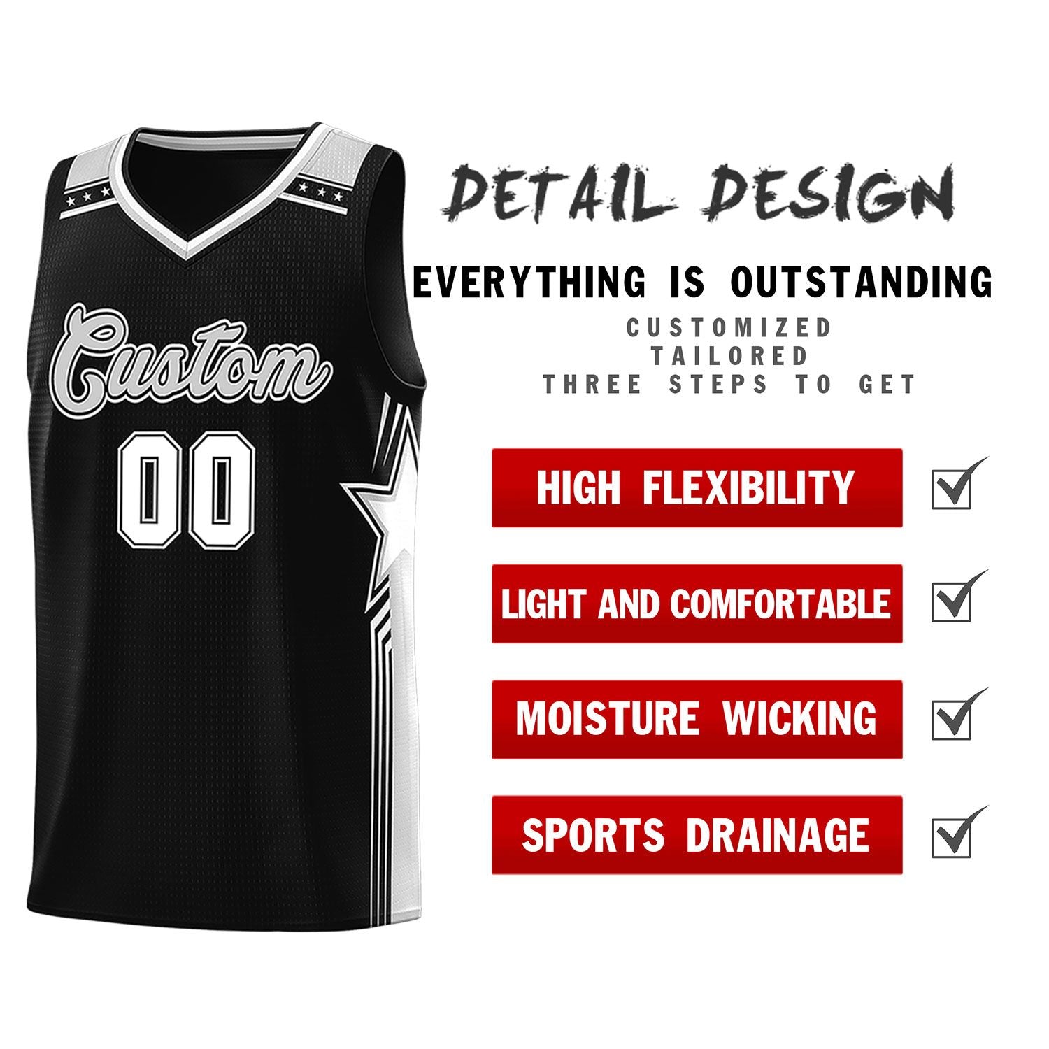 Custom Black Gray Star Graffiti Pattern Sports Uniform Basketball Jersey