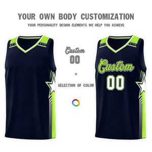 Custom Navy Neon Green Star Graffiti Pattern Sports Uniform Basketball Jersey