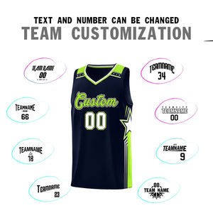 Custom Navy Neon Green Star Graffiti Pattern Sports Uniform Basketball Jersey