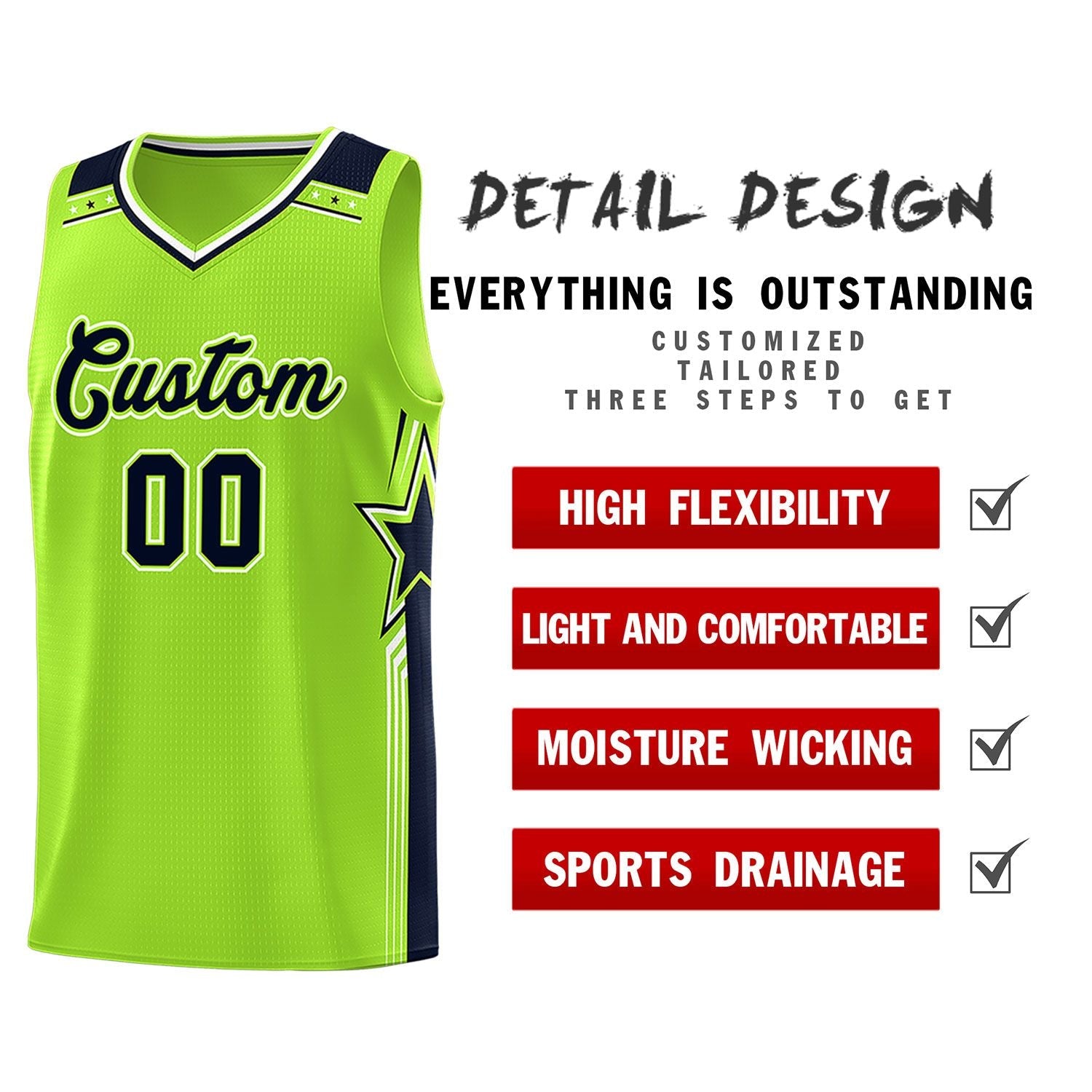 Custom Neon Green Navy Star Graffiti Pattern Sports Uniform Basketball Jersey