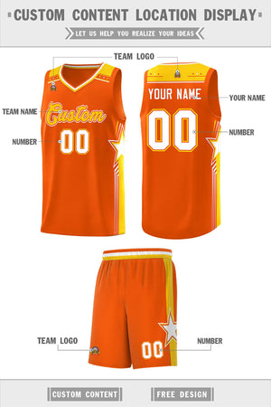 Custom Orange Gold Star Graffiti Pattern Sports Uniform Basketball Jersey