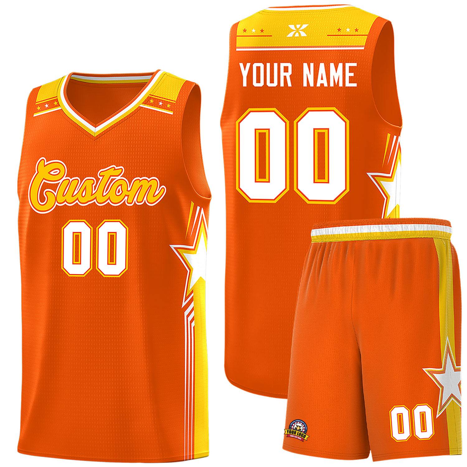 Custom Orange Gold Star Graffiti Pattern Sports Uniform Basketball Jersey