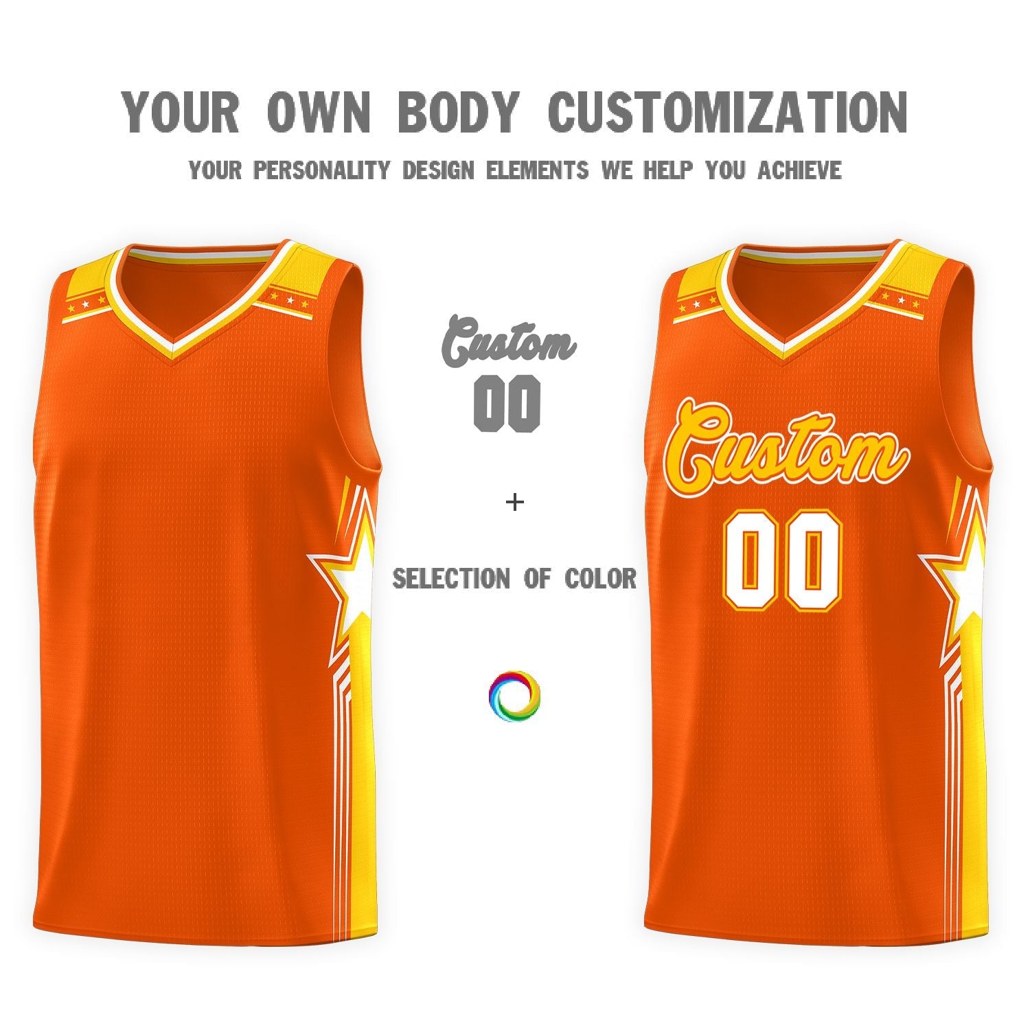 Custom Orange Gold Star Graffiti Pattern Sports Uniform Basketball Jersey