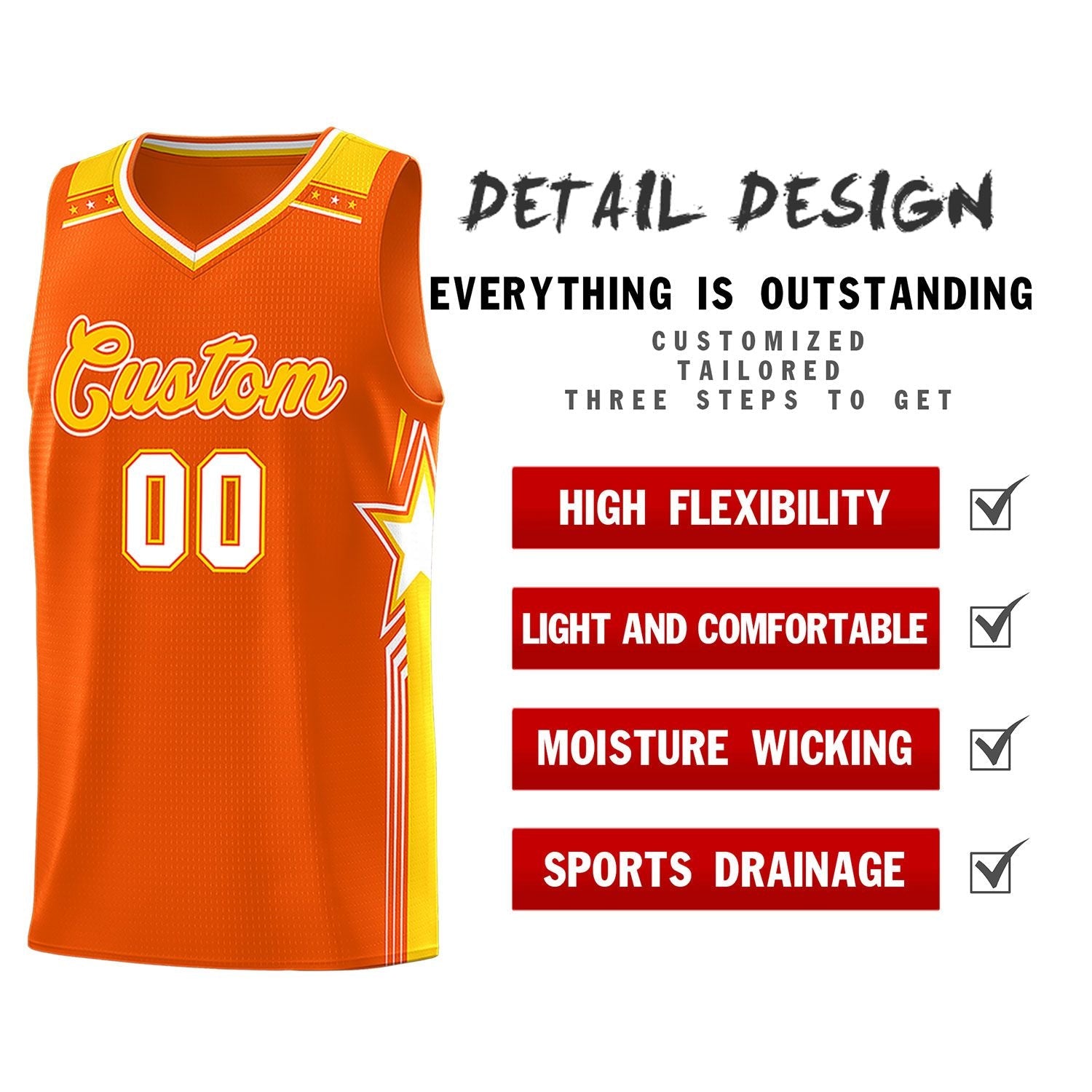 Custom Orange Gold Star Graffiti Pattern Sports Uniform Basketball Jersey