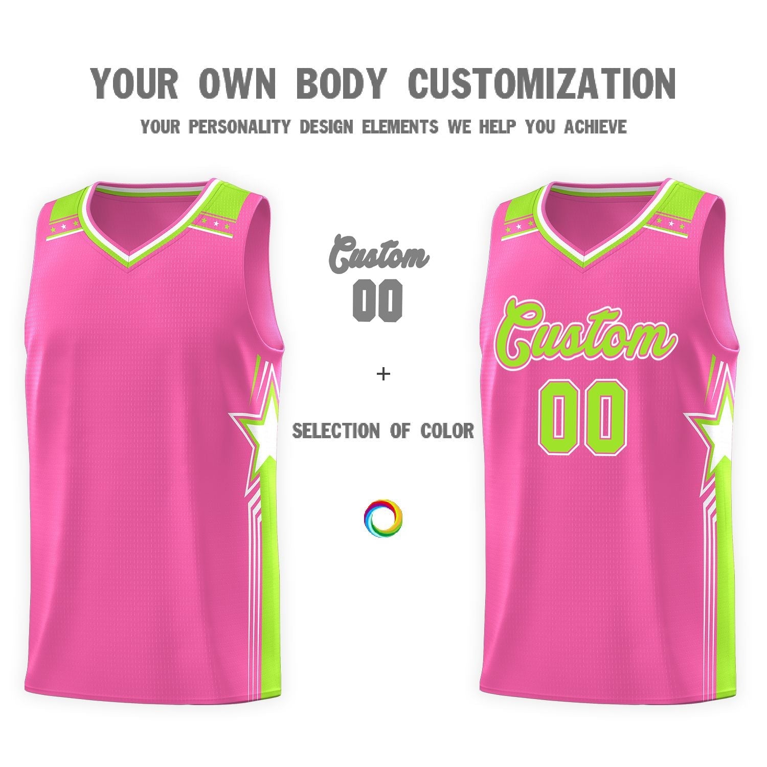 Custom Pink Neon Green Star Graffiti Pattern Sports Uniform Basketball Jersey