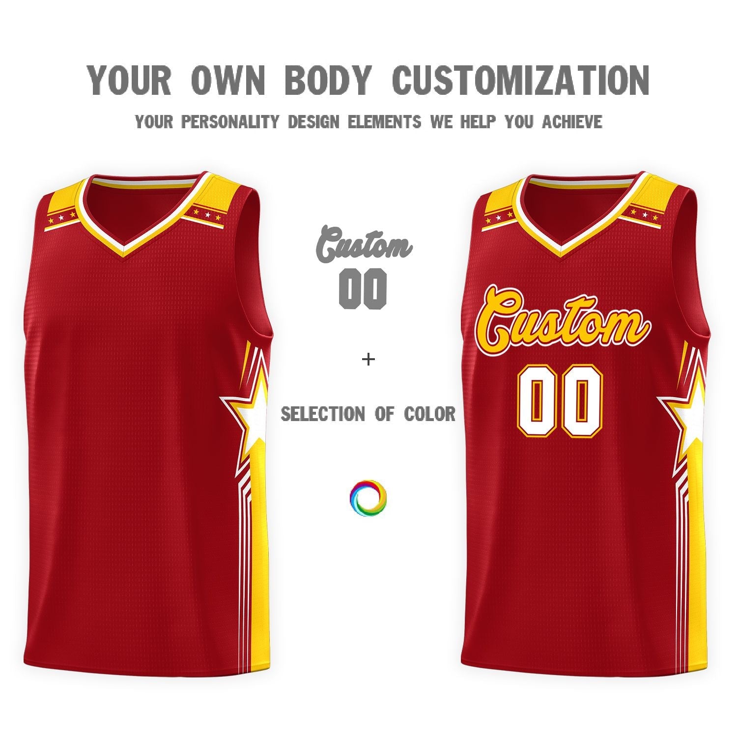 Custom Red Gold Star Graffiti Pattern Sports Uniform Basketball Jersey