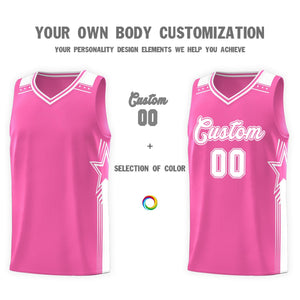 Custom Pink White Star Graffiti Pattern Sports Uniform Basketball Jersey