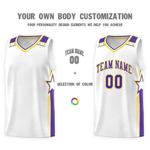 Custom White Purple Star Graffiti Pattern Sports Uniform Basketball Jersey