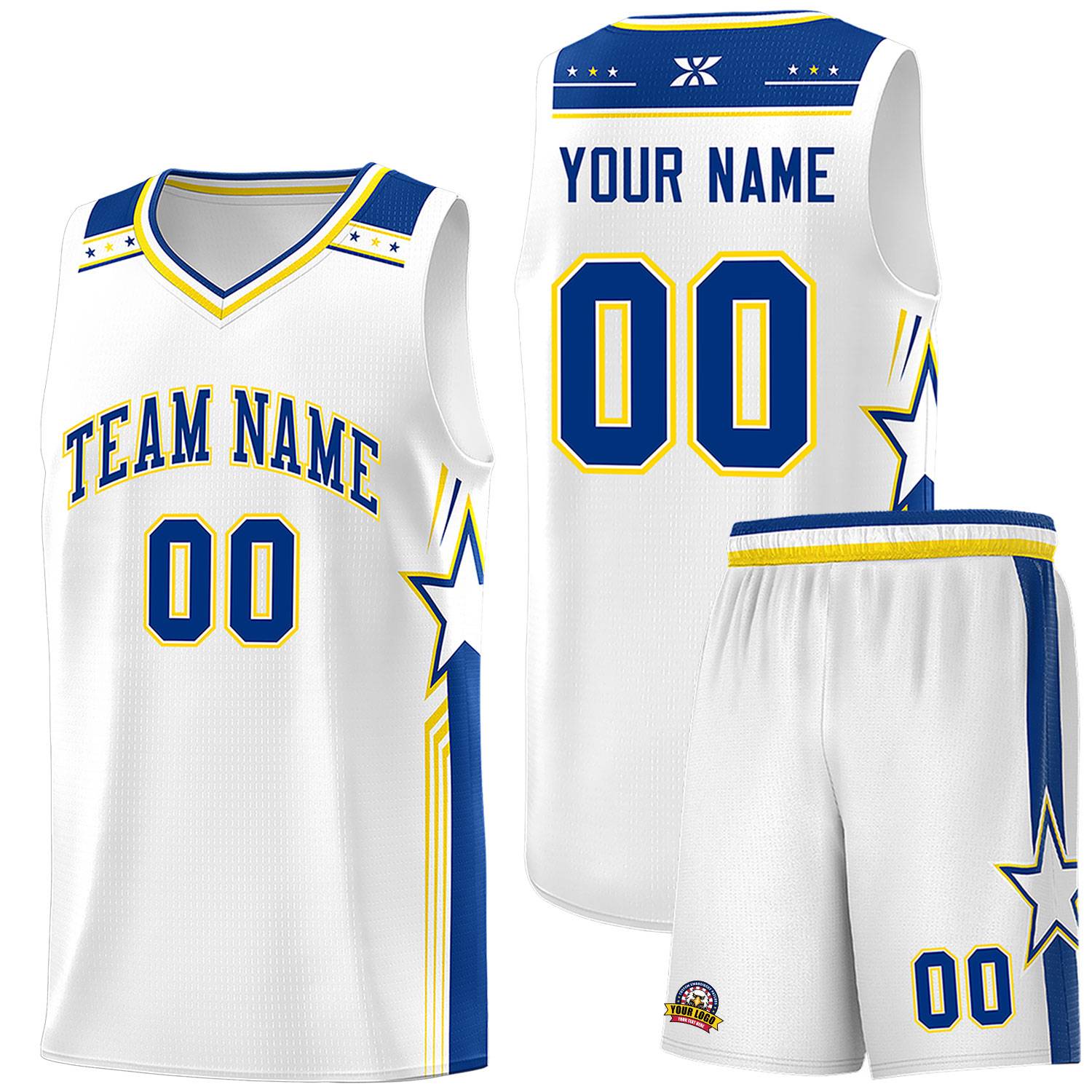 Custom White Royal Star Graffiti Pattern Sports Uniform Basketball Jersey