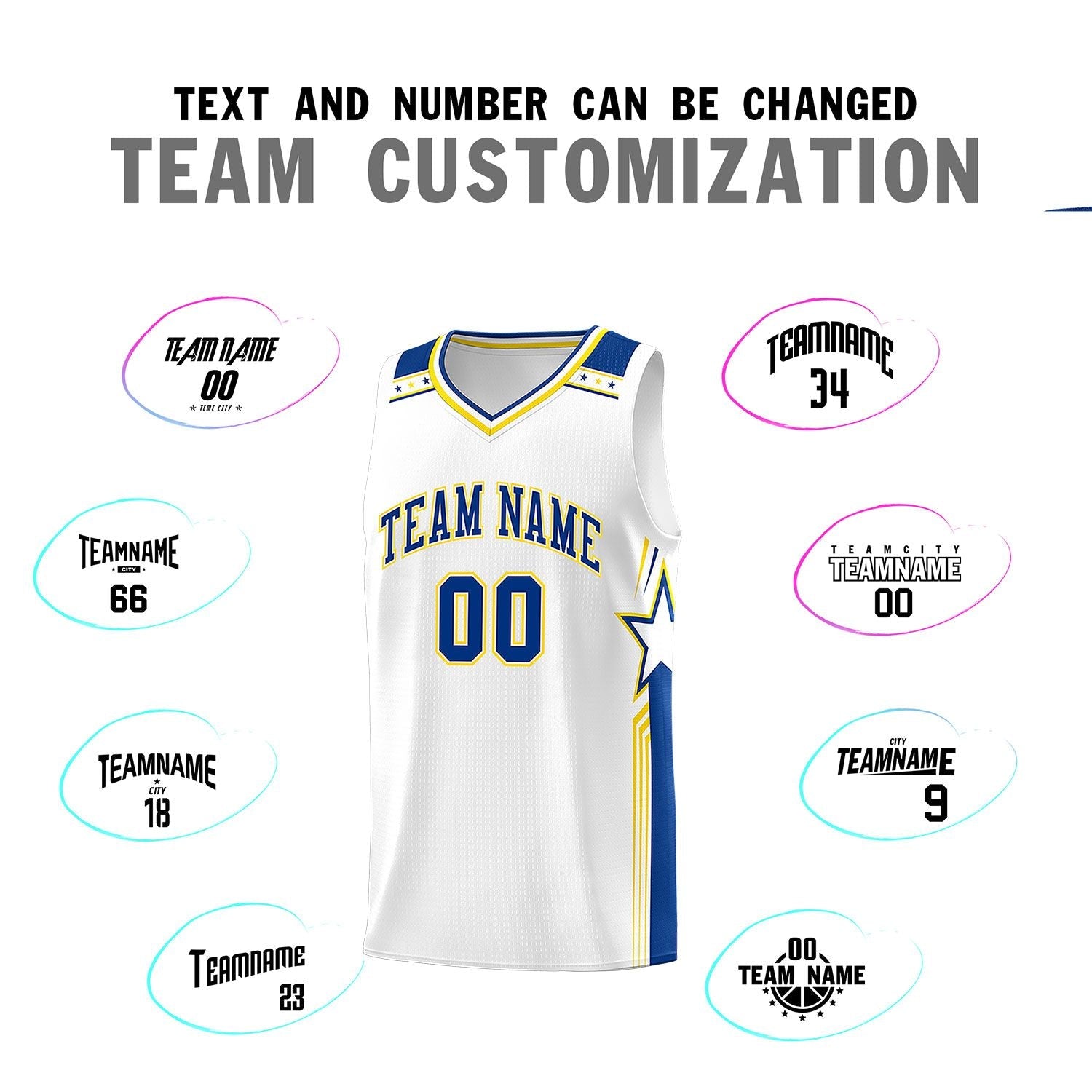 Custom White Royal Star Graffiti Pattern Sports Uniform Basketball Jersey