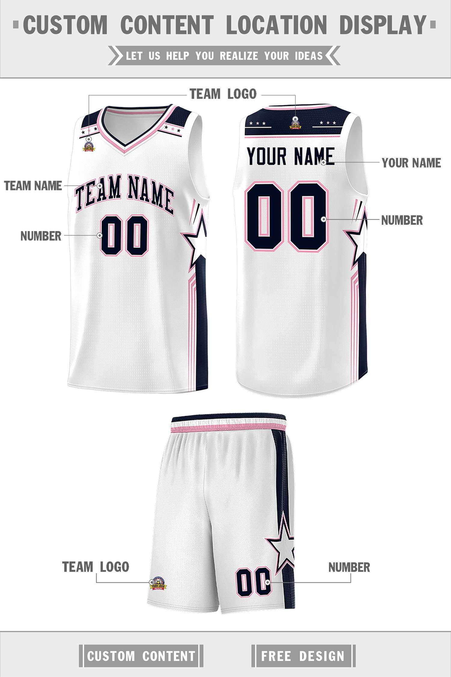 Custom White Navy Star Graffiti Pattern Sports Uniform Basketball Jersey