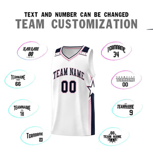 Custom White Navy Star Graffiti Pattern Sports Uniform Basketball Jersey