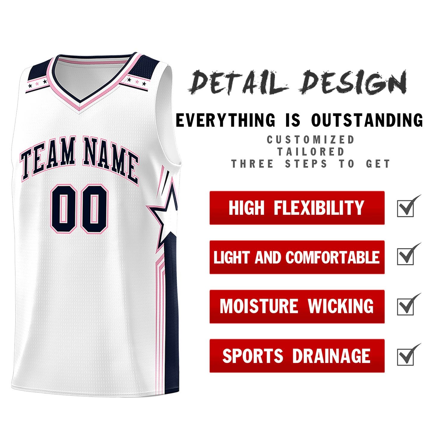 Custom White Navy Star Graffiti Pattern Sports Uniform Basketball Jersey