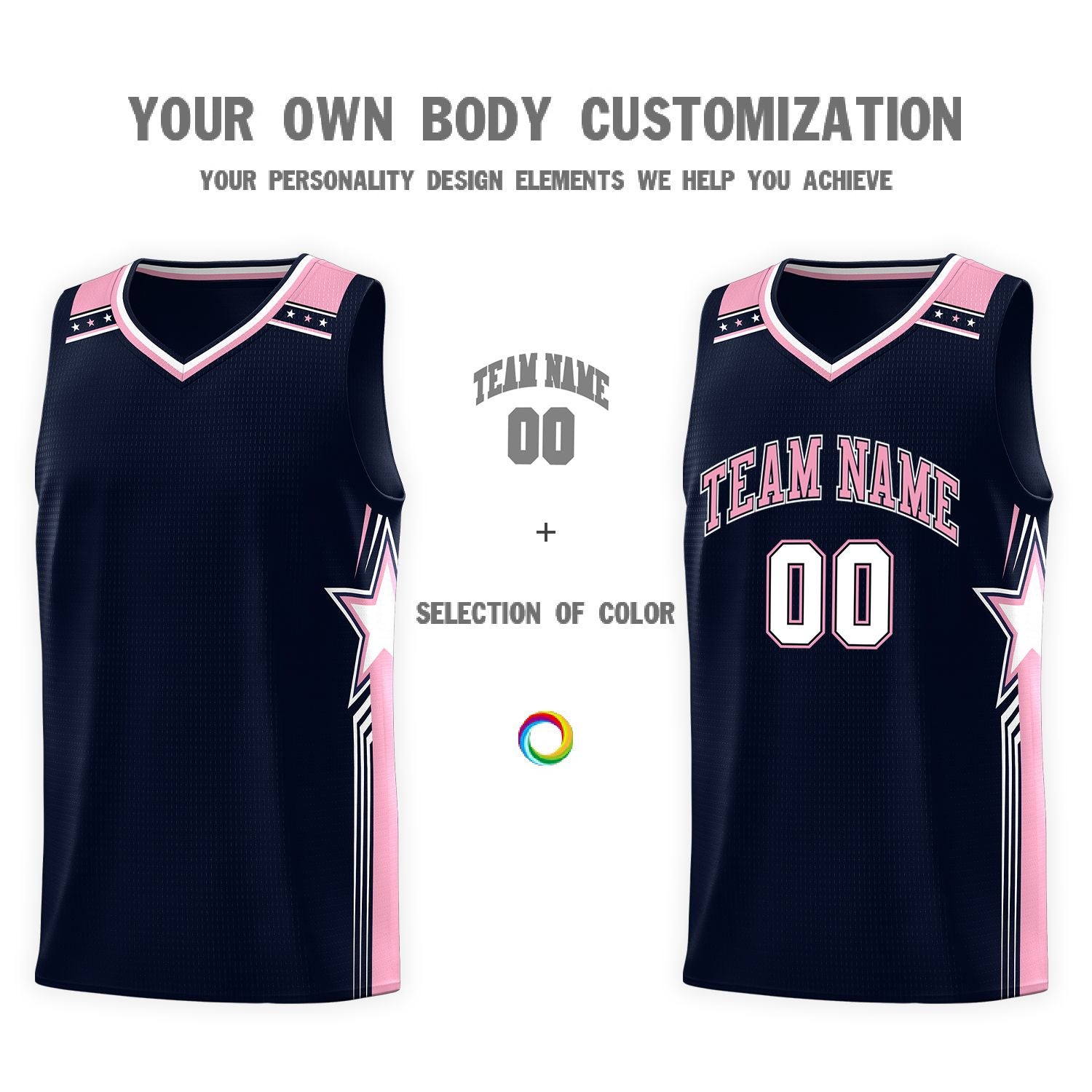 Custom Navy Light Pink Star Graffiti Pattern Sports Uniform Basketball Jersey