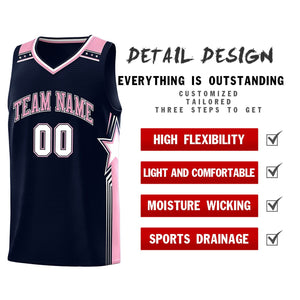 Custom Navy Light Pink Star Graffiti Pattern Sports Uniform Basketball Jersey