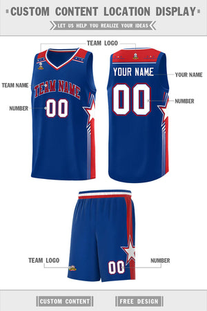 Custom Royal Red Star Graffiti Pattern Sports Uniform Basketball Jersey