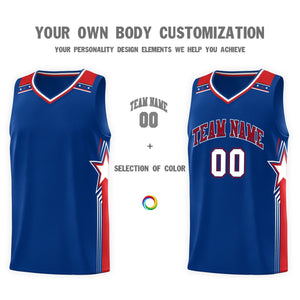 Custom Royal Red Star Graffiti Pattern Sports Uniform Basketball Jersey