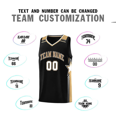 Custom Black Old Gold Star Graffiti Pattern Sports Uniform Basketball Jersey