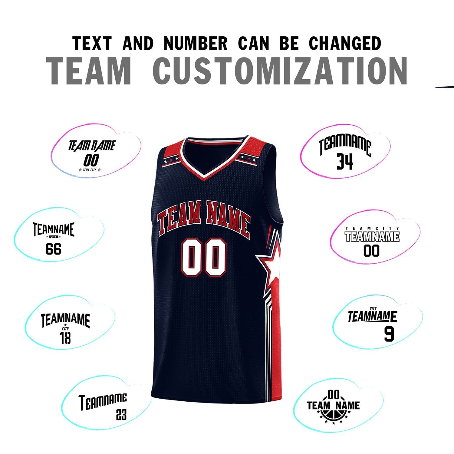 Custom Navy Red Star Graffiti Pattern Sports Uniform Basketball Jersey