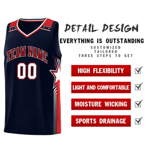 Custom Navy Red Star Graffiti Pattern Sports Uniform Basketball Jersey