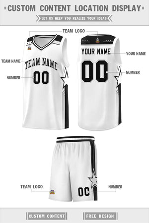 Custom White Black Star Graffiti Pattern Sports Uniform Basketball Jersey