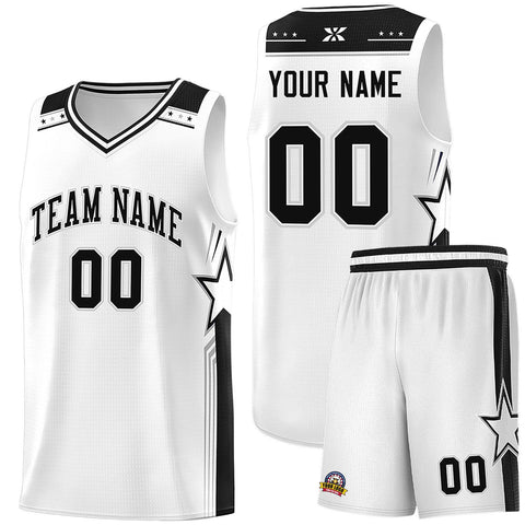 Custom White Black Star Graffiti Pattern Sports Uniform Basketball Jersey