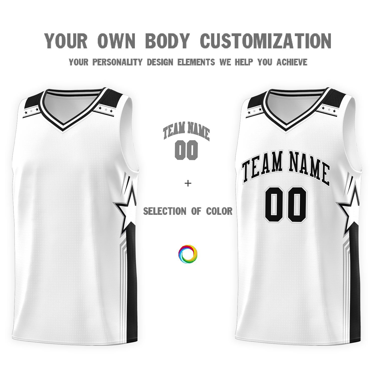 Custom White Black Star Graffiti Pattern Sports Uniform Basketball Jersey