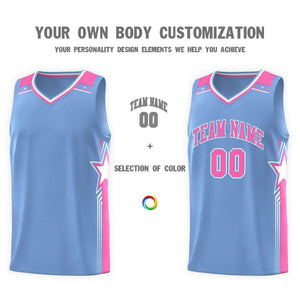 Custom Light Blue Pink Star Graffiti Pattern Sports Uniform Basketball Jersey