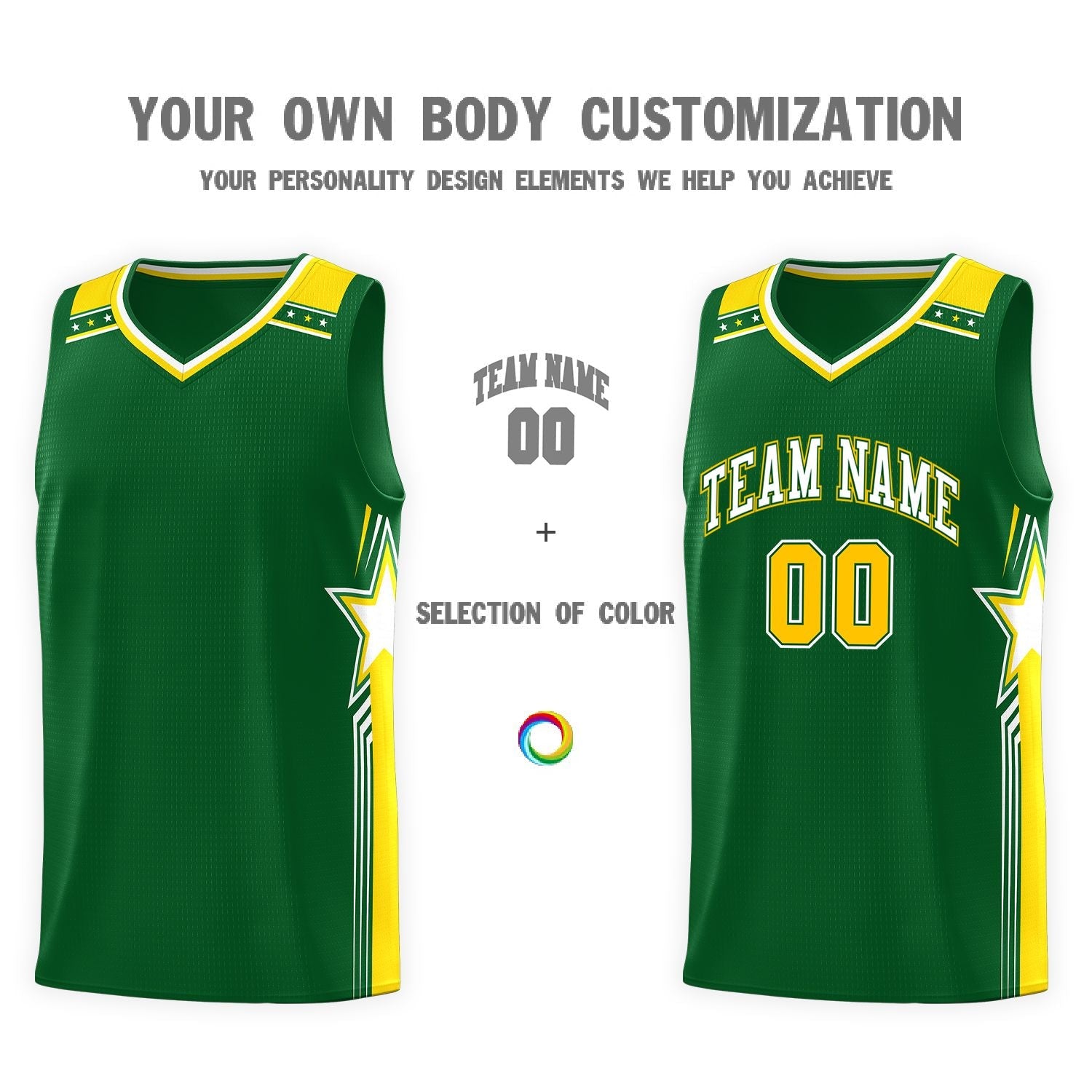 Custom Kelly Green White Star Graffiti Pattern Sports Uniform Basketball Jersey