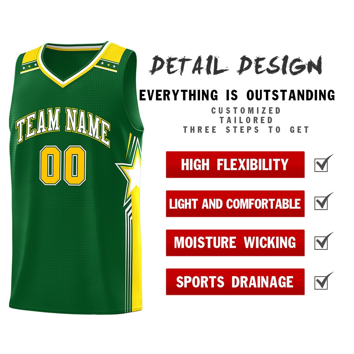 Custom Kelly Green White Star Graffiti Pattern Sports Uniform Basketball Jersey