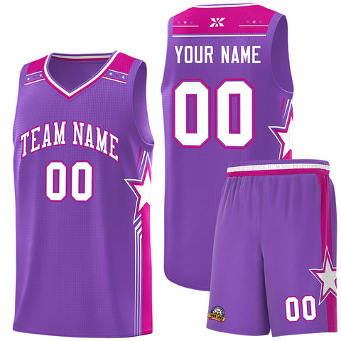 Custom Purple White Star Graffiti Pattern Sports Uniform Basketball Jersey