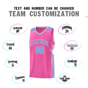 Custom Pink Light Blue Star Graffiti Pattern Sports Uniform Basketball Jersey