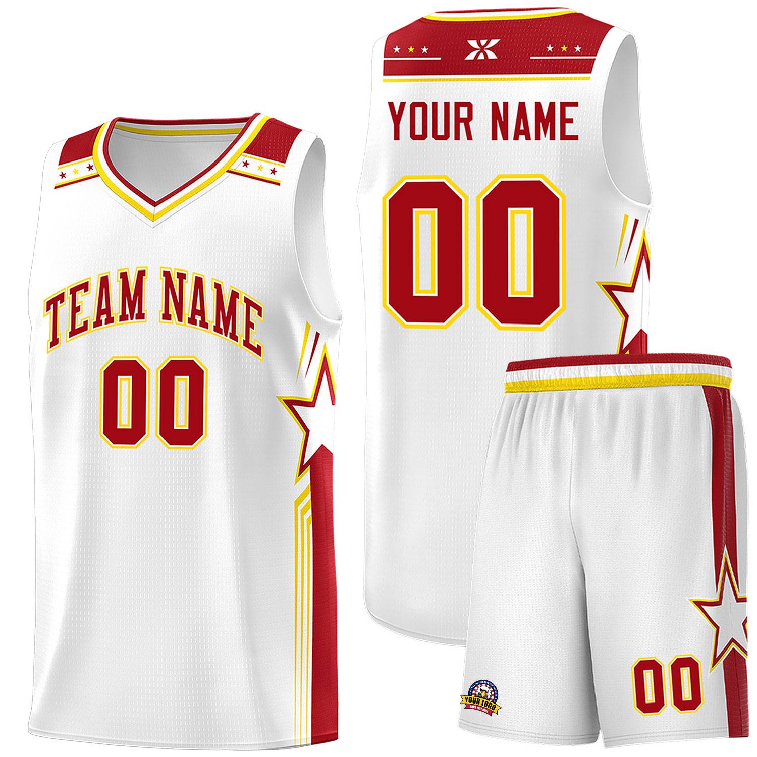 Custom White Red Star Graffiti Pattern Sports Uniform Basketball Jersey