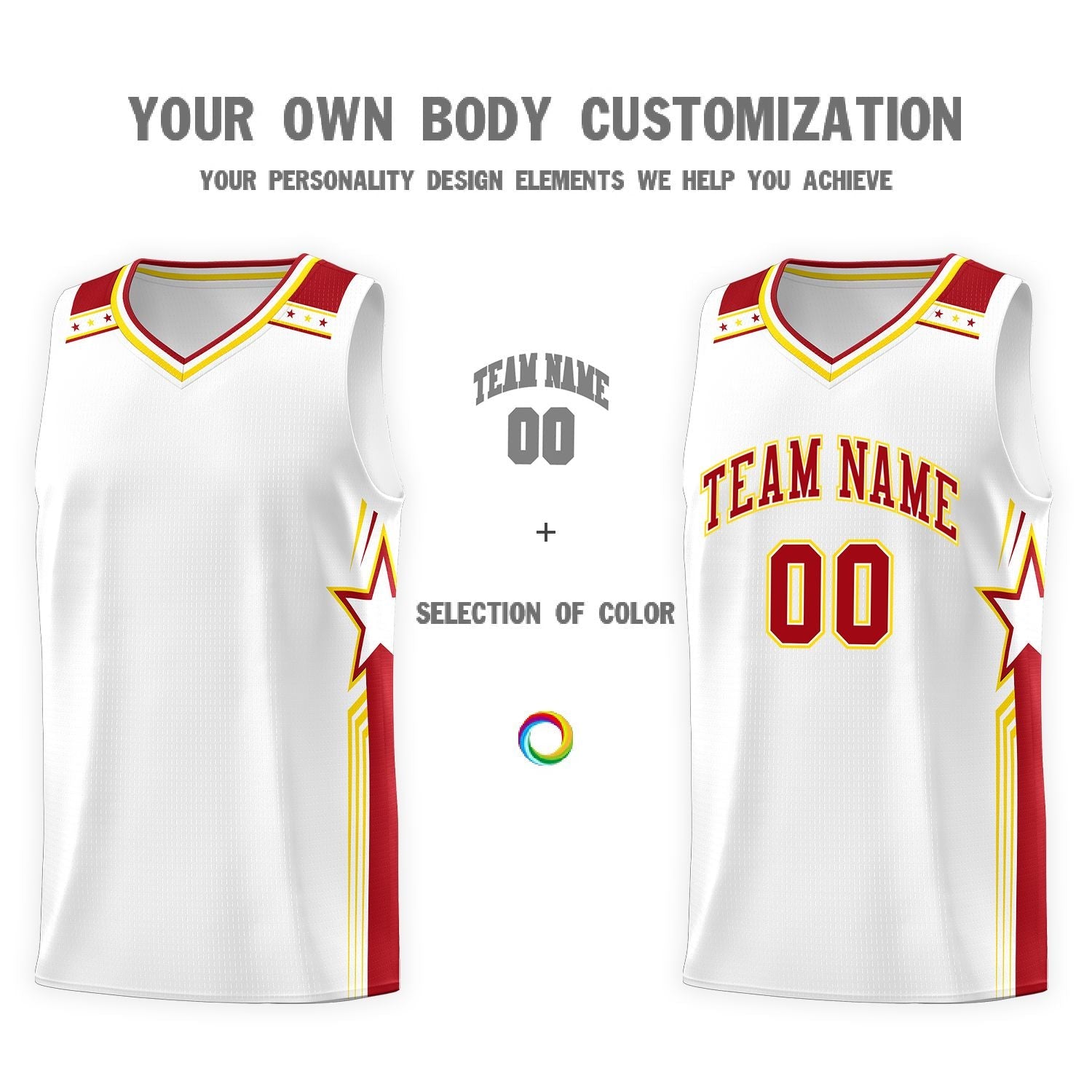 Custom White Red Star Graffiti Pattern Sports Uniform Basketball Jersey