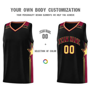 Custom Black Crimson Star Graffiti Pattern Sports Uniform Basketball Jersey