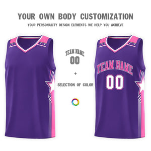 Custom Purple Pink Star Graffiti Pattern Sports Uniform Basketball Jersey