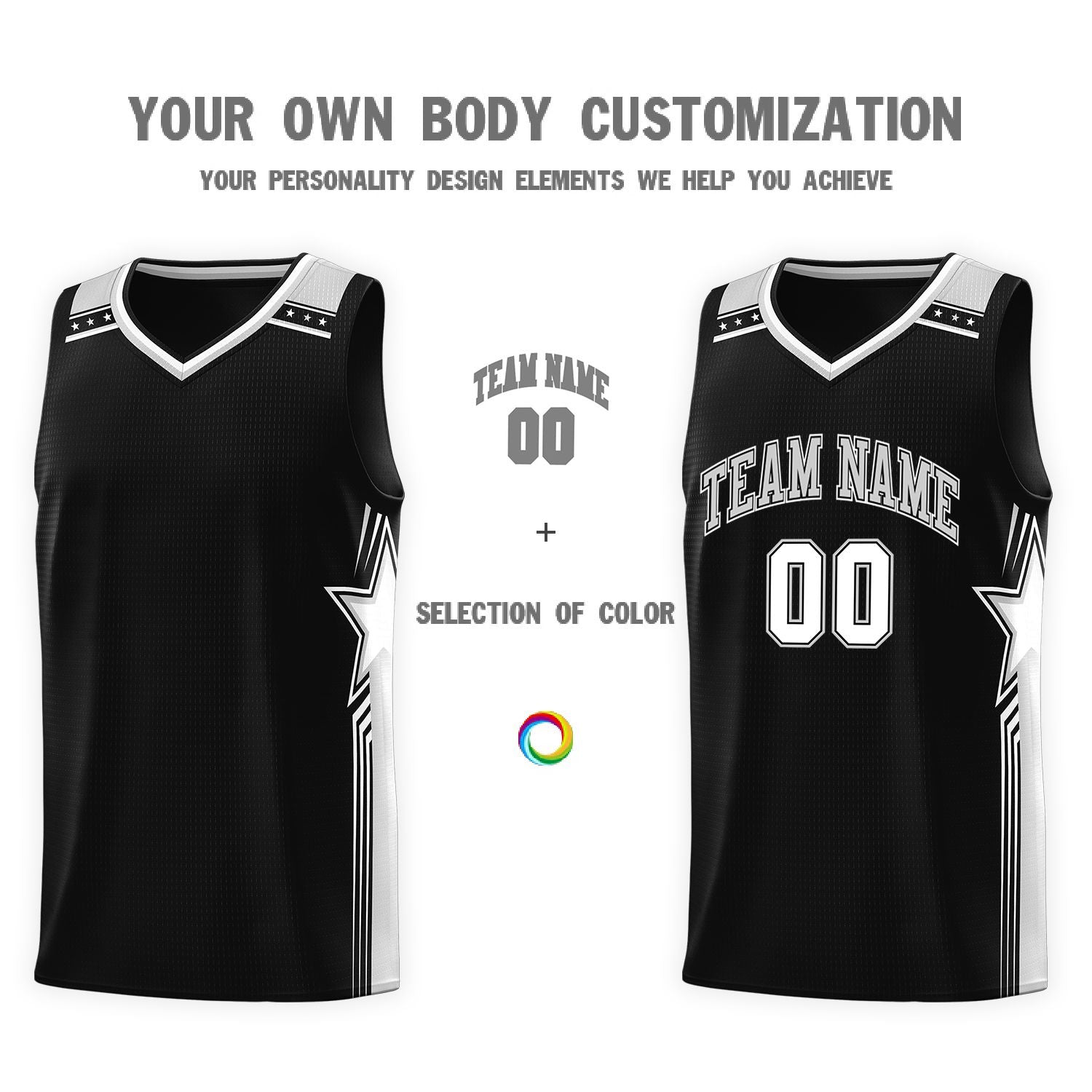 Custom Black Gray Star Graffiti Pattern Sports Uniform Basketball Jersey