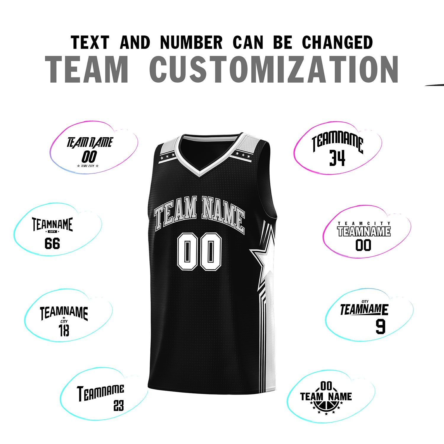 Custom Black Gray Star Graffiti Pattern Sports Uniform Basketball Jersey