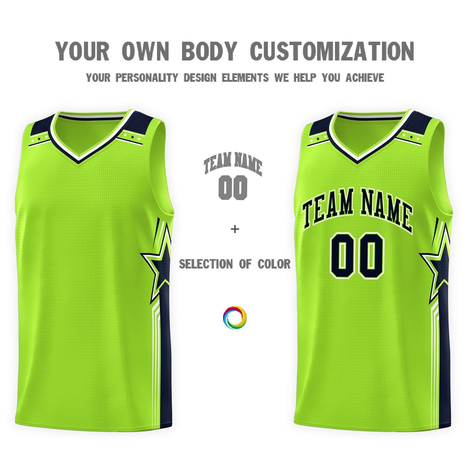 Custom Neon Green Navy Star Graffiti Pattern Sports Uniform Basketball Jersey