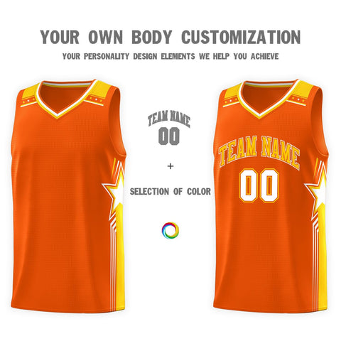 Custom Orange Gold Star Graffiti Pattern Sports Uniform Basketball Jersey