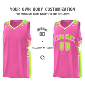 Custom Pink Neon Green Star Graffiti Pattern Sports Uniform Basketball Jersey